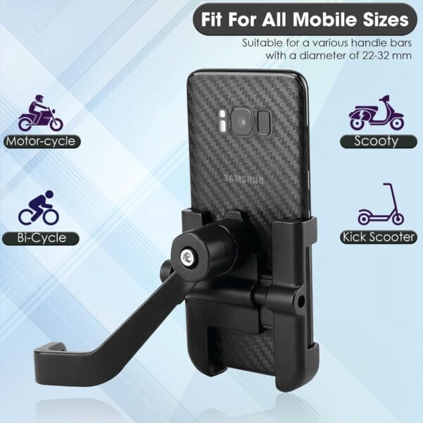 OTOROYS Metal CNC Bike Mount Holder Navigation 360 Degree Rotation Mirror Cradle for All Smartphones Bicycle, Motorcycle, Scooty (Black) - Image 3