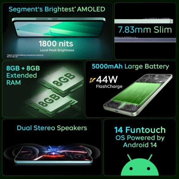 iQOO Z9 5G (Brushed Green, 8GB RAM, 256GB Storage) | Dimensity 7200 5G Processor | Sony IMX882 OIS Camera | 120Hz AMOLED with 1800 nits Local Peak Brightness | 44W Charger in The Box - Image 3