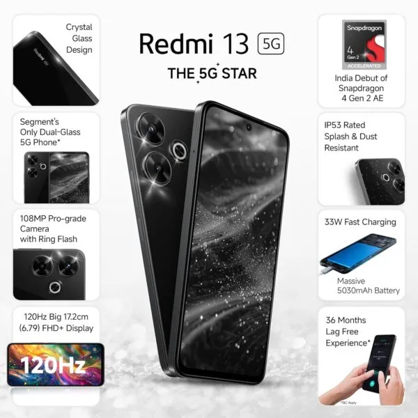 Redmi 13 5G, Black Diamond, 6GB+128GB | India Debut SD 4 Gen 2 AE | 108MP Pro Grade Camera | 6.79in Largest Display in Segment - Image 2