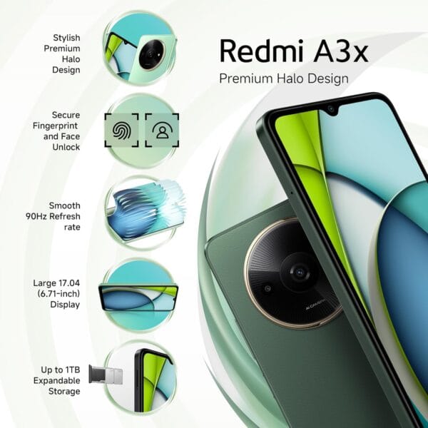 Redmi A3X (Olive Green, 4GB RAM, 128GB Storage) | Premium Halo Design | 90Hz Display | Powerful Octa Core Processor - Image 2