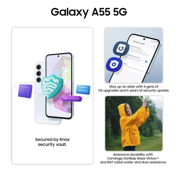 Samsung Galaxy A55 5G (Awesome Iceblue, 8GB RAM, 128GB Storage) | Metal Frame | 50 MP Main Camera (OIS) | Nightography | IP67 | Corning Gorilla Glass Victus+ | sAMOLED with Vision Booster - Image 4