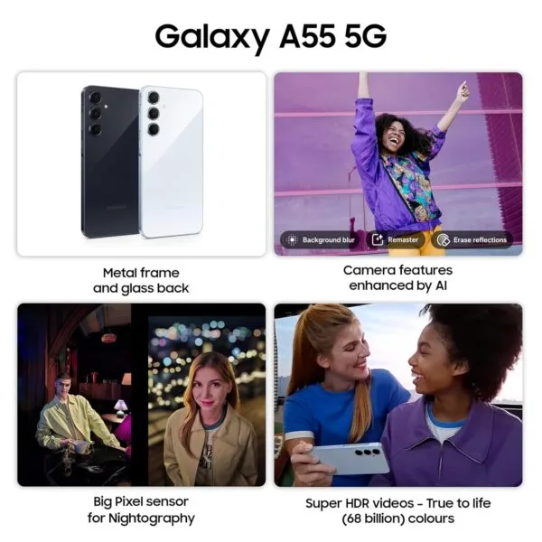 Samsung Galaxy A55 5G (Awesome Iceblue, 8GB RAM, 128GB Storage) | Metal Frame | 50 MP Main Camera (OIS) | Nightography | IP67 | Corning Gorilla Glass Victus+ | sAMOLED with Vision Booster - Image 3