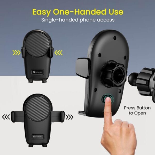 Portronics Clamp Z Car Phone Holder Stand with 360 Degree Rotation, AC Vent Mount, Strong Grip, Single Hand Use, Shockproof Build, Mobile Stand for Car (Black) - Image 6