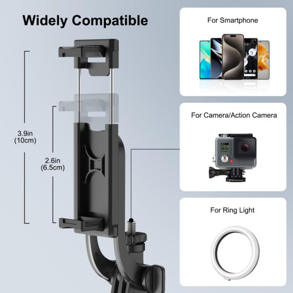 Celfiexpt 71 inch Selfie Stick Tripod 360 Degree Rotation Anti Shake Handle Long Tripod Stand with Bluetooth Remote for Mobile Phone Multi-Function Selfie Stick for iPhone Android Phone Camera Gopro - Image 5