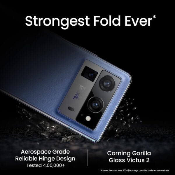 Tecno Phantom V Fold 2 (Rippling Blue, 12GB+512GB) | Strongest Fold Ever | Largest Battery in Fold Segment-5750mAh | Segment Largest Display | Rear - Triple 50MP Camera with OIS | 70W Fast Charger - Image 4
