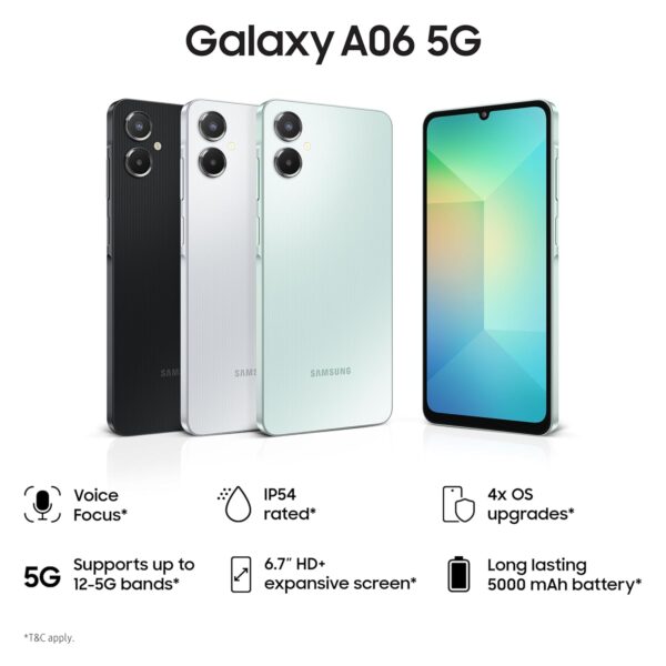 Samsung Galaxy A06 5G (Black, 6GB RAM, 128GB Storage)| True 5G with 12 5G Bands | 50MP Dual Camera | 4 Gen Updates | IP54 | Voice Focus - Image 2