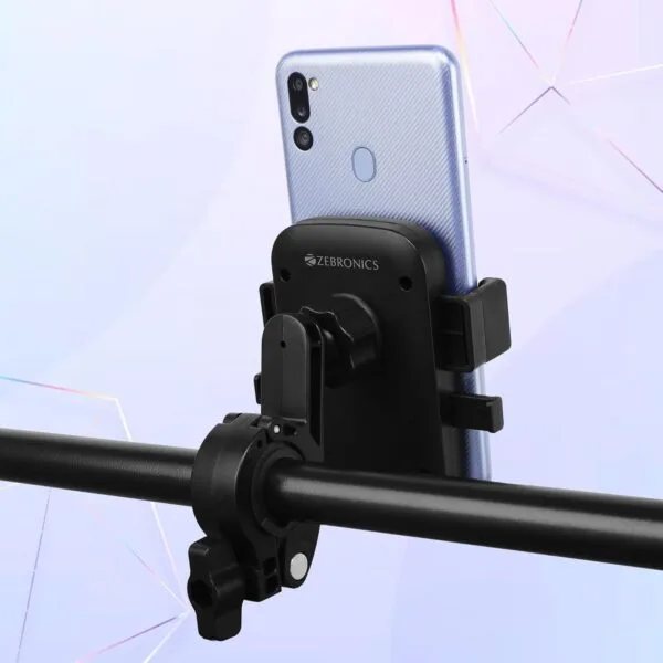 ZEBRONICS BMH100, Bike Mount Smartphone Holder, Upto 6.8 Inches, 360° Rotatable, One Press Lock and Release, Stable and Secure, Anti-Skid Silicone Pads, for Maps & Navigation - Image 2