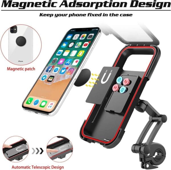 Sounce Bike Phone Mount Waterproof Cell Phone Holder 360 Rotation Motorcycle Smartphone Case Universal Bicycle Handlebar Sensitive Touch Screen Fit Below 4-7.2 Inches Smartphone (Black) - Image 4