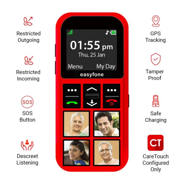 senior world Easyfone Star - Sim 1.7 inch Kids Phone with Safety Features Like Photo Speed dial, Simple menu, SOS, Incoming Call Restriction, SOS etc Red - Image 3