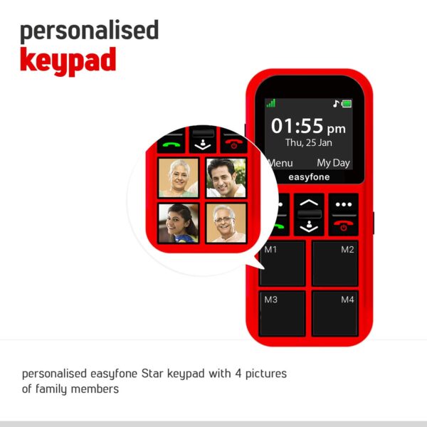 senior world Easyfone Star - Sim 1.7 inch Kids Phone with Safety Features Like Photo Speed dial, Simple menu, SOS, Incoming Call Restriction, SOS etc Red - Image 8