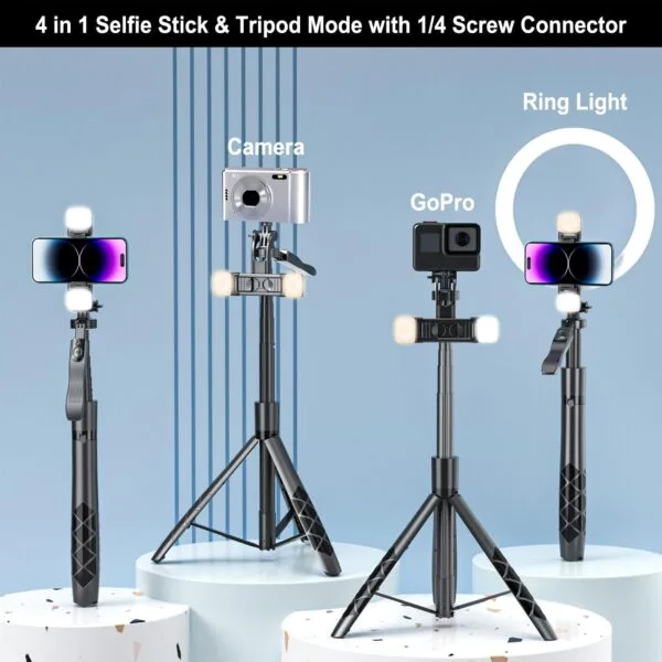 Mobilife 62-inch Selfie Stick Tripod with Gimbal Handle Dual Fill Light 360° Rotation Bluetooth Aluminum Selfie Stick Stand for iPhone Android Mobile Phone Camera Vlogging,Black - Image 6