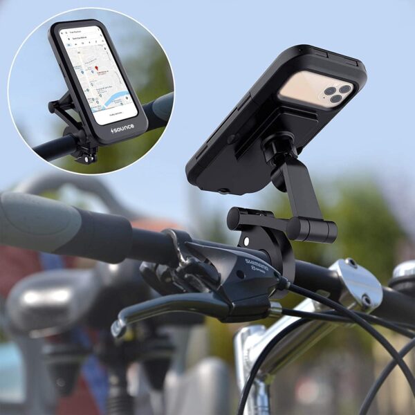 Sounce Bike Phone Mount Waterproof Cell Phone Holder 360 Rotation Motorcycle Smartphone Case Universal Bicycle Handlebar Sensitive Touch Screen Fit Below 4-7.2 Inches Smartphone (Black) - Image 7