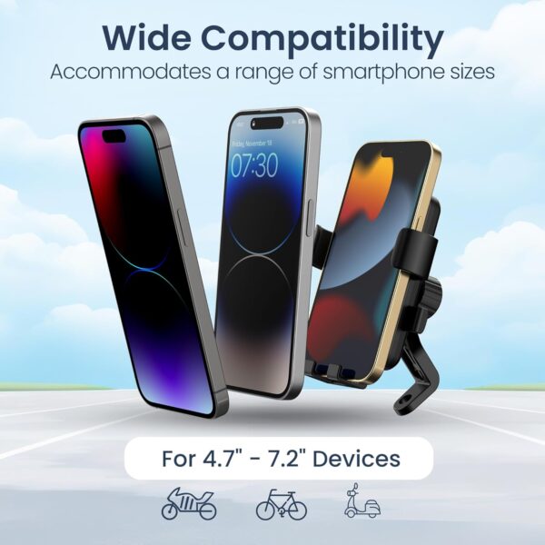 Portronics Mobike 5 Scooty/Scooter Phone Holder with Mirror Mount, 360 Degree Rotation, Strong Grip, Compatible with 4.7" to 7.2" Smartphone, Mobile Stand for Scooter, Cycle & Motorcycle (Black) - Image 6