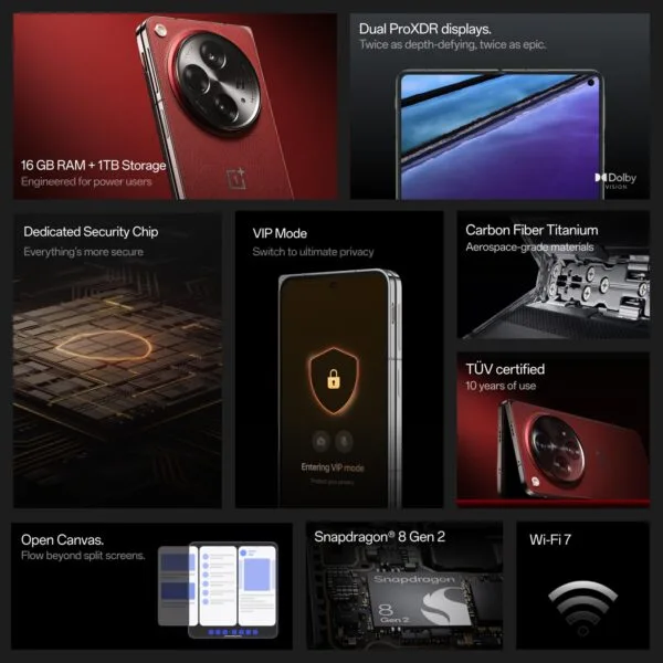 Oneplus Open (Apex Edition,16GB RAM, 1TB Storage), Crimson Shadow - Image 2