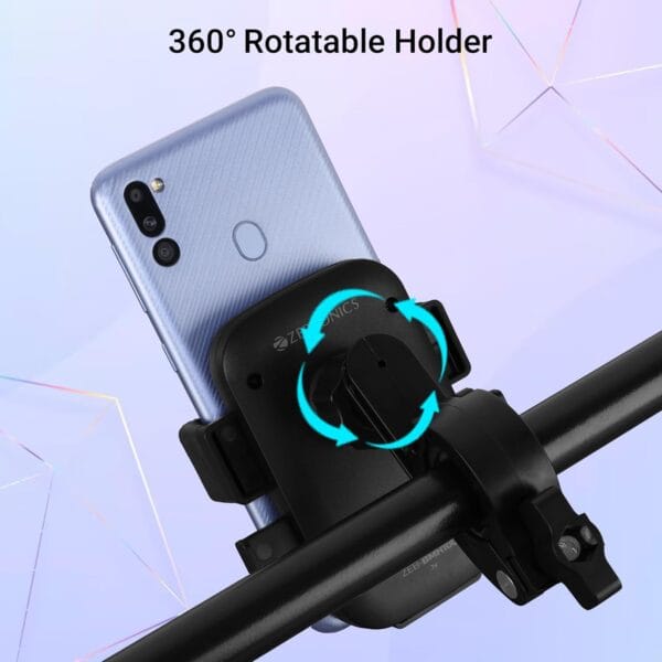 ZEBRONICS BMH100, Bike Mount Smartphone Holder, Upto 6.8 Inches, 360° Rotatable, One Press Lock and Release, Stable and Secure, Anti-Skid Silicone Pads, for Maps & Navigation - Image 3