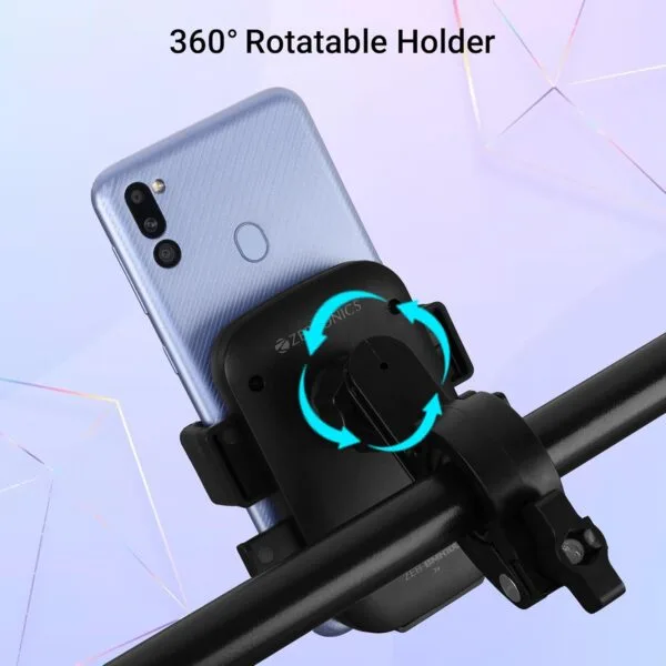 ZEBRONICS BMH100, Bike Mount Smartphone Holder, Upto 6.8 Inches, 360° Rotatable, One Press Lock and Release, Stable and Secure, Anti-Skid Silicone Pads, for Maps & Navigation - Image 3