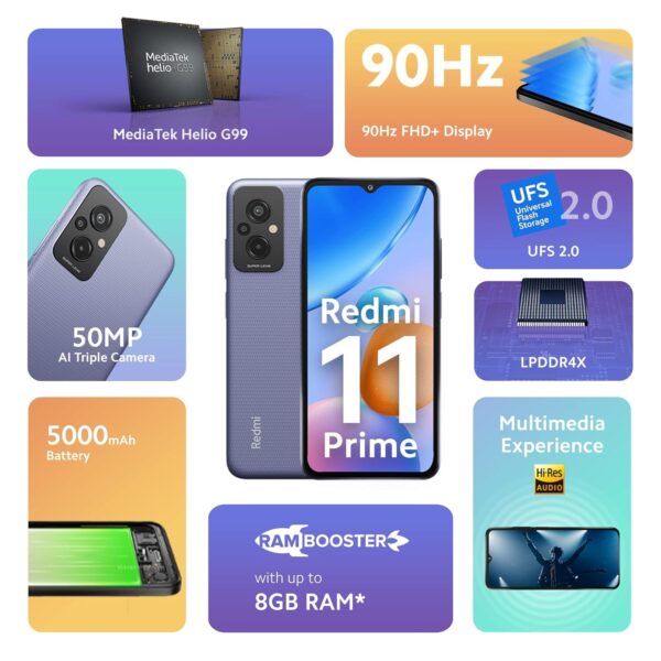 Redmi 11 Prime (Peppy Purple, 4GB RAM 64GB ROM) | Prime Design | High Performance Helio G99 | 50 MP AI Triple Cam | 5000 mAh | 22.5W - Image 2