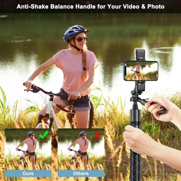 Mobilife 62-inch Selfie Stick Tripod with Gimbal Handle Dual Fill Light 360° Rotation Bluetooth Aluminum Selfie Stick Stand for iPhone Android Mobile Phone Camera Vlogging,Black - Image 3