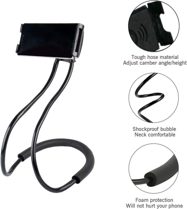 CELLMASTER Lazy Neck Phone Holder, Neck Hanging Mobile Cell Phone Stand, Flexible Rotating Mounts for Smartphones (Black) - Image 2